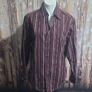 Axcess Brown and White Casual Button Down Shirt